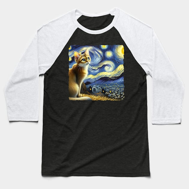 Singapura Starry Night Inspired - Artistic Cat Baseball T-Shirt by starry_night